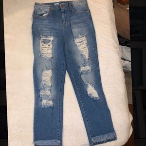 Distressed High Rise Mom Jeans